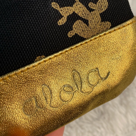 Aloha Black Large Canvas Cactus Cosmetic Makeup Bag - Picture 3 of 10